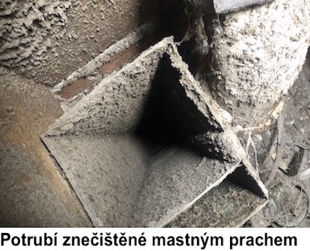potrubí z digestoří znečištěné masným prachem